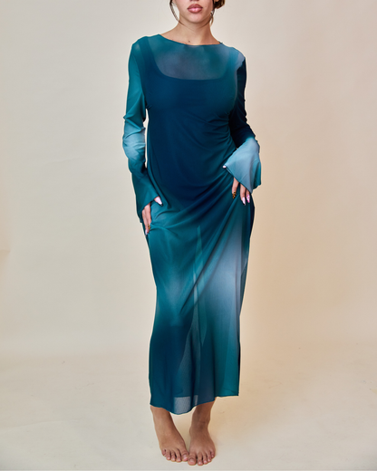 Maxi Dress in Mesh - Blu Notte/Petrolio