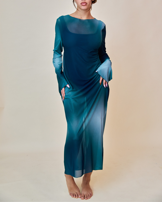 Maxi Dress in Mesh - Blu Notte/Petrolio