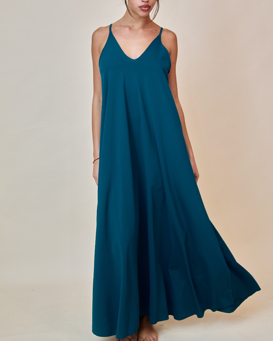 Long Dress in Lycra - Petrolio