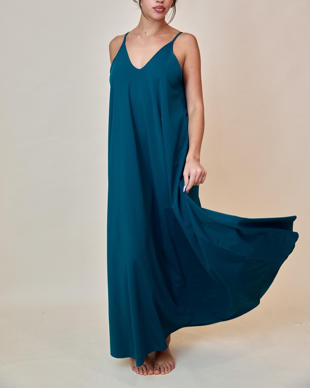 Long Dress in Lycra - Petrolio