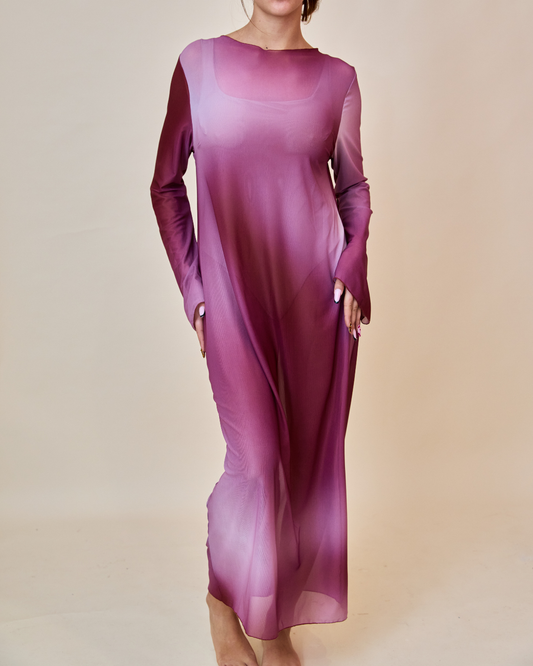 Maxi Dress in Mesh - Borgogna/Malva