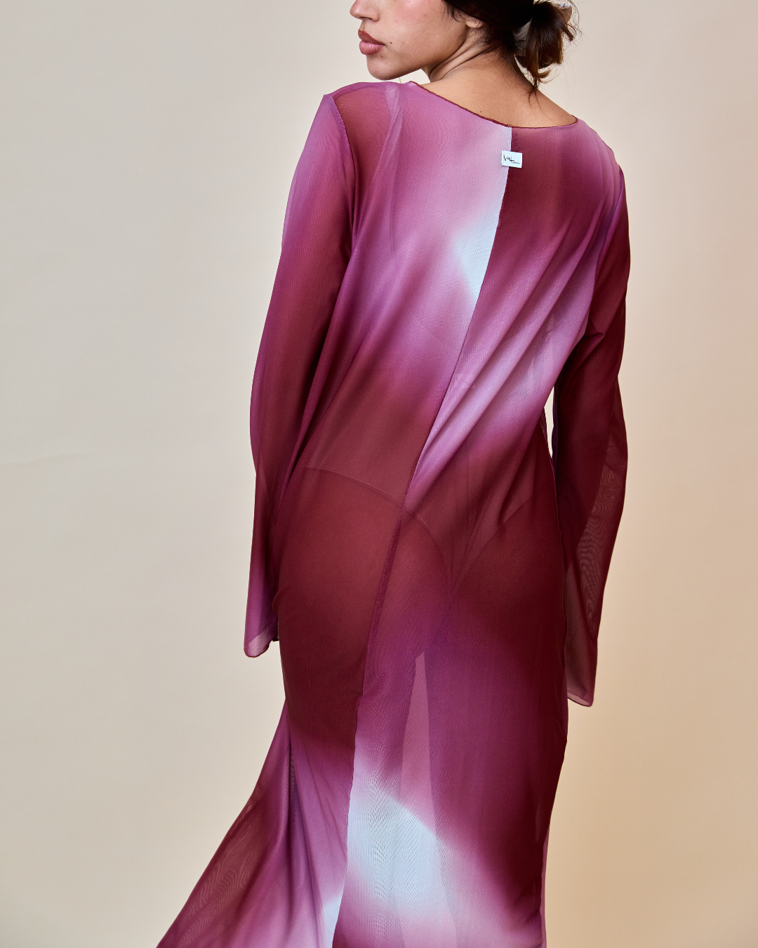 Maxi Dress in Mesh - Borgogna/Malva