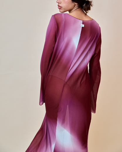 Maxi Dress in Mesh - Borgogna/Malva